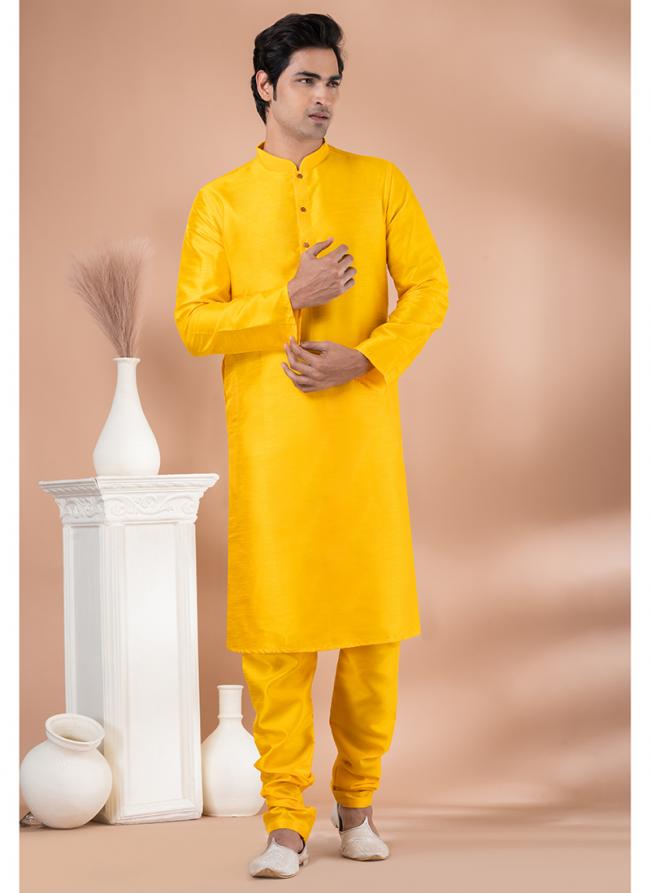 Banarasi Dhupion Yellow Festival Wear Weaving Kurta Pajama